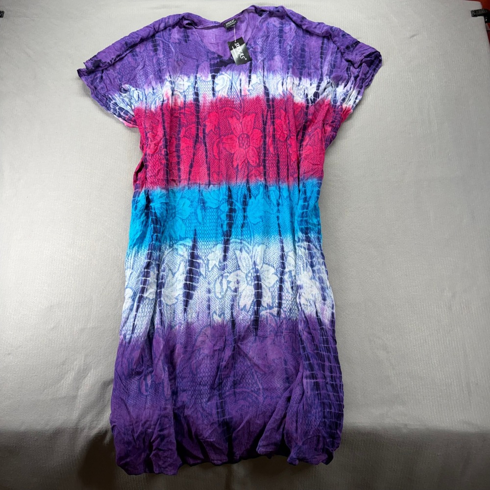 Sakkas Kaftan Dress Womens OS Purple Tie Dye Floral Snakeskin Boho 2006-17